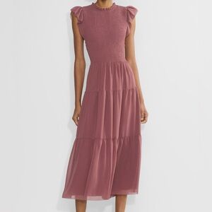 NWT Wilfred Aritzia Blake Chiffon Fit and Flare Midi Dress Rose Pink